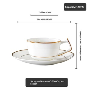Taza y Platillo de Porcelana Fina con Borde Dorado, Estilo Europeo de Lujo, para Té de la Tarde - Product Image 4