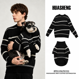 Outfit per Amanti degli Animali, Maglione Coordinato per <span class=keywords><strong>Cane</strong></span> e Proprietario, Maglieria a Righe Nere, Abbigliamento Urbano Streetwear, Collezione Personalizzata per Proprietari di Cani - Product Image 1
