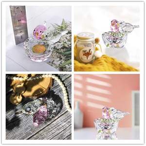 Parlayan <span class=keywords><strong>3d</strong></span> gravür kristal kuş heykelcik seti pembe ve beyaz kuşlar yuvalama Faceted cam kase ev dekor - Product Image 3