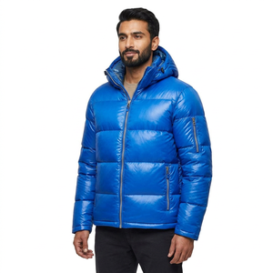 2025 Men Winter Puffer <b>Jackets</b> Canvas Stand Collar High Quality Customized <b>Waterproof</b> Casual Wear Blue Color Front Logo - Product Image 1
