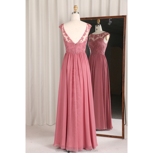 Mùa xuân và mùa hè sa mạc màu đỏ Một dòng Scoop thêu voan Rhinestone phù dâu sang trọng dài buổi tối bên prom VÁY ĐẦM - Product Image 3