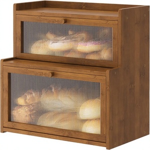 2-stöckige quadratische handgefertigte Multifunktions-Brotbox aus Holz für die Küchenarbeitsplatte im Farmhouse-Stil, Lebensmittel-Organizer und Aufbewahrungsbehälter - Product Image 1