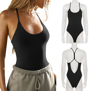 Body de Punto de Color Sólido para Mujer, Prenda Moldeadora con Escote en V, Control de Abdomen, Espalda Baja, Camisola y Top Ajustado para Fitness - Product Image 1