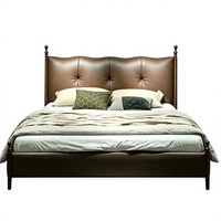Base de Cama Moderna Tapizada en Cuero Marrón con Cabecera Acolchada, Plataforma de Madera Sólida, Colchón de Espuma, Muebles de Dormitorio