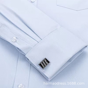 Camicie eleganti da uomo a righe con colletto quadrato e polsini alla francese in twill, taglie forti, ideali per l'autunno - Le più vendute - Product Image 3