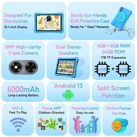 Tablette pour enfants UMIDIGI G1 Tab, version mondiale, prix moins cher, 10,1 pouces, 4 Go + 64 Go, Android 13, processeur quadricœur RK3562