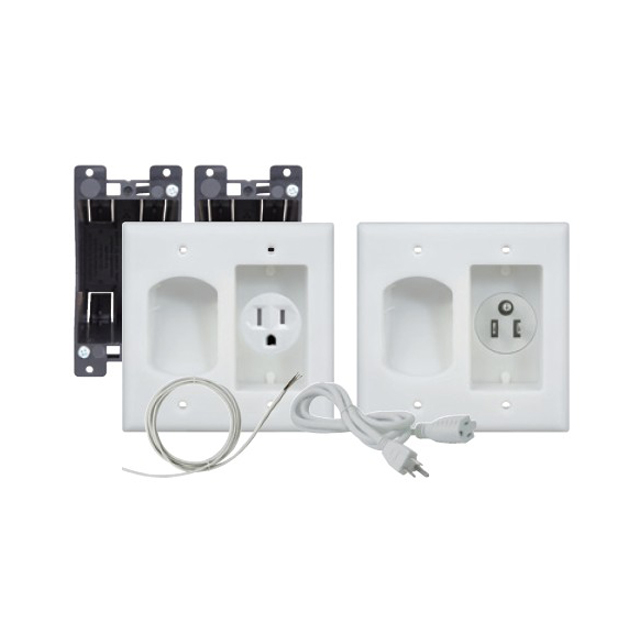 2-Gang Low Voltage Pass Through Cable Management System in Wall TV Power Kit