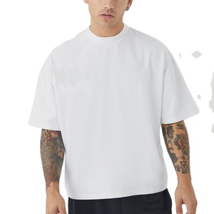 YUCHEN White Custom Graphic Printed Short Sleeve Oversized 100% Cotton Men <strong>Boxy</strong> Cropped T <strong>Shirt</strong> - Product Image 3