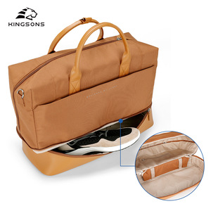 Kingsons Gym Bag Multi Layer Large Capacity Travel Tote Bag Unisex Solid Color Zipper Opening Orange Black White - Product Image 3