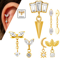 Piercing d'oreille en titane ASTM F136, clous d'oreille avec pendentif, clous de lèvre supérieurs incrustés de CZ marquise, boucles d'oreilles pour cartilage, labret, bijoux de piercing corporel