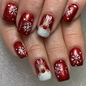 <span class=keywords><strong>Linda</strong></span> 24 pièces de série de Noël transfrontalière nouvelle armure portable dessin animé mignon flocon de neige renne nail art produits pour les ongles - Product Image 1