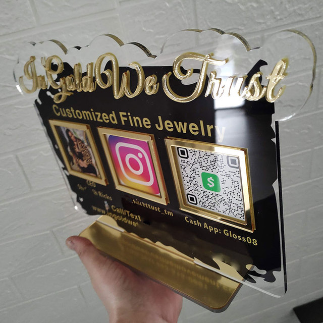 Triple Qr Code Business Acrylic Qr Code Sign Payment Stand Plaque Display Cash App Scan and Pay Sign Qr Code Holder
