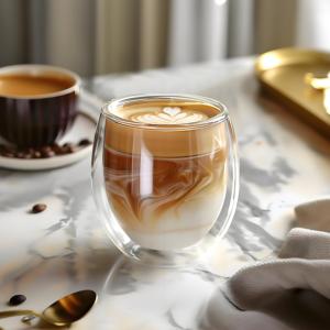 Verres réutilisables isolés écologiques Tasses et tasses à café à cappuccino de 250ml en <span class=keywords><strong>verre</strong></span> transparent à double paroi de 8oz bon marché - Product Image 2