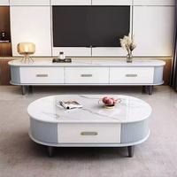 Ensemble Meuble TV et Table Basse en Pierre Frittée de Luxe Moderne – Design Écologique, Durable, Simple et Élégant pour la Maison