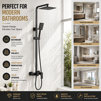Système de douche mural moderne en acier inoxydable brossé noir mat avec pommeau de douche pluie et douchette à main pour salle de bain d'hôtel