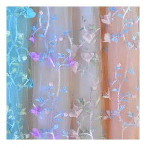 new sequins net mesh embroidery wedding fabric 3d glitter designs lace flower embroidery tulle fabric