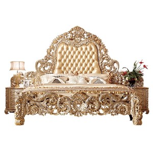 <span class=keywords><strong>Cama</strong></span> de madera tallada a mano con diseño barroco francés de lujo real de cuero de <span class=keywords><strong>vaca</strong></span> real - Product Image 5