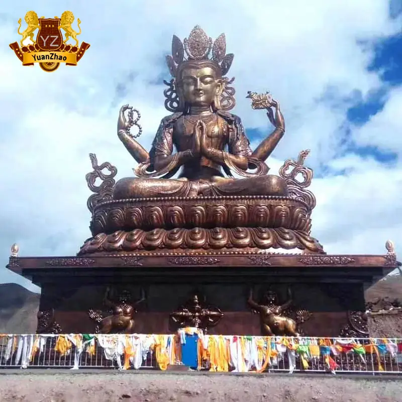 Decorazione esterna religiosa in metallo artigianato seduta a quattro braccia Guan Yin Buddha scultura di grandi dimensioni in bronzo statua di Buddha tibetano