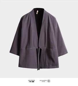 Chemise d'été en coton à point ouvert pour hommes Cardigan fin de couleur unie Style <span class=keywords><strong>Streetwear</strong></span> japonais <span class=keywords><strong>Kimono</strong></span> chinois Design couleur unie 2025 - Product Image 4