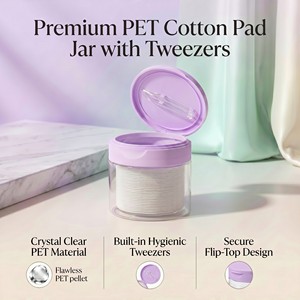Pot cosmétique PET 300 ml à large ouverture, vide, recyclable, avec couvercle à clapet, pour tampons démaquillants bio de boutique - Product Image 1
