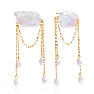 Pendientes de Perlas de Agua Dulce con Diseño de Borla, Grado AAA, Acero Inoxidable, Joyería Geométrica para Mujer, para Fiestas - Product Image 5