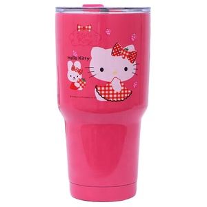 Özel logo ile 2024 Hello Kitty tasarım paslanmaz çelik çift duvar vakumlu su şişesi glitter tumbler vakum spor kapaklı