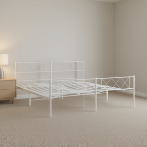 Struttura letto matrimoniale in acciaio verniciato a polvere bianca con box spring, design minimalista, mobili da camera durevoli di alta qualità - Product Image 2