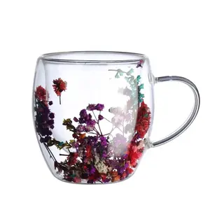 Оптовая продажа, креативные прозрачные стеклянные чашки с двойной стенкой и ручкой для кофе SUNYO
