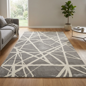 Modern Geometric Area <b>Rug</b> Rectangle Gray White Tufted Wool Acrylic Living Room <b>Rug</b> Medium Pile Stain Resistant - Product Image 1