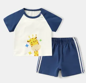 Blue Short Sleeve Spring S Children Bandana Print Boys clothing sets