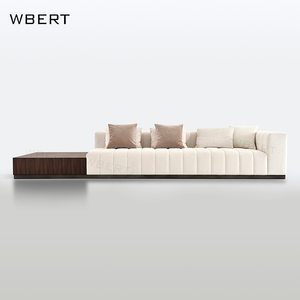 Canapé linéaire moderne et décontracté WBERT pour salon, multi-personnes, avec tissu blanc crème et base en acier inoxydable, meubles de maison - Product Image 1