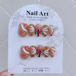 <span class=keywords><strong>Faux</strong></span> <span class=keywords><strong>ongles</strong></span> en acrylique faits main, nude, 3D, motif renard à neuf queues et floral, peints à la main, réutilisables, couvrance totale, avec colle, vente en gros, <span class=keywords><strong>chinois</strong></span> - Product Image 1