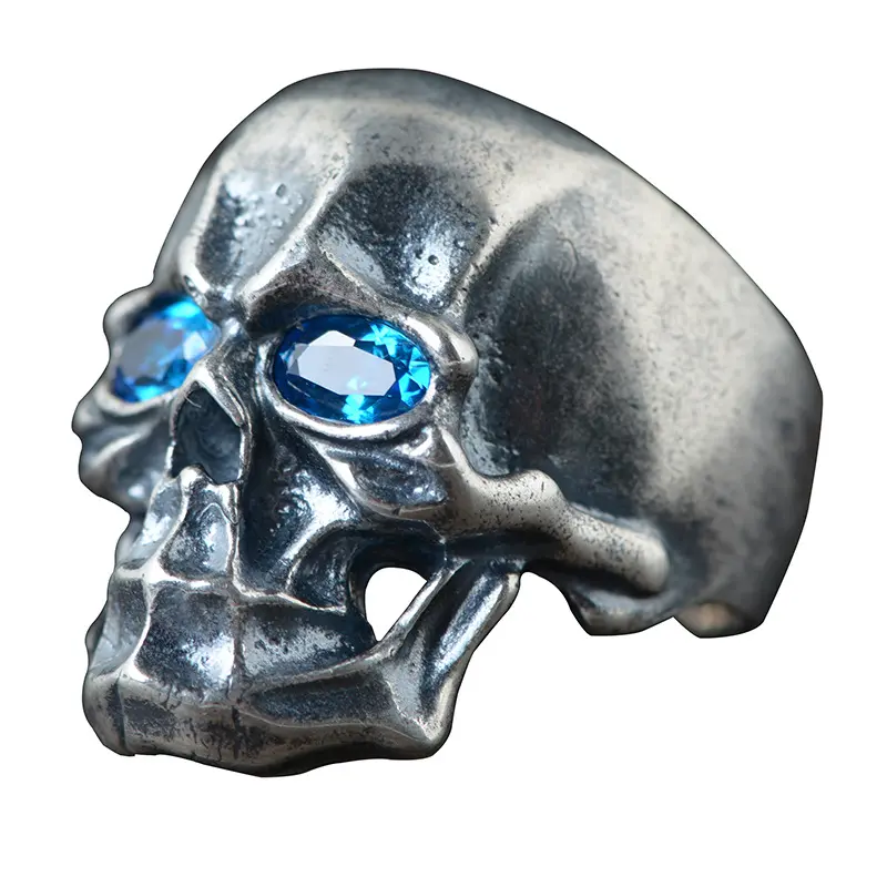 Personalized Skull Head Mens Rings Biker Resizable 925 Sterling Silver Inlaid Zircon Vintage Punk Rings for Men