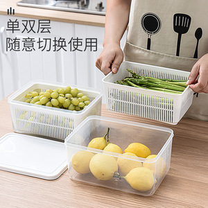 Multi Functional Double Layer Drain <b>Basket</b> With Lid For Kitchen Refrigerator Storage <b>Plastic</b> Fruits Vegetables L Size - Product Image 4