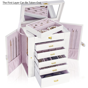 Conch Large 6-layer jewelry box storage box with large lockable function  5 drawers leather jewelry storage box