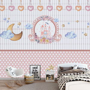 Papier peint mural personnalisé Château Ciel Rose Arc-en-ciel Montgolfière Nuage Papillon Décoration Crèche Filles Princesse - Product Image 5