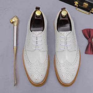 Customized high-heeled leather shoes,cowhide business formal dress brogues,<b>block</b> patterned thick-soled lightweight men's leather - Product Image 4