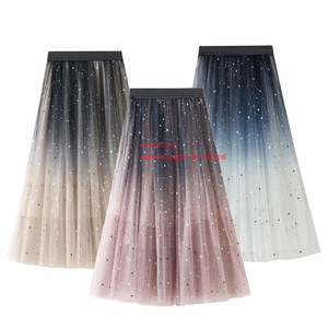Ecowalson Jupe <span class=keywords><strong>tutu</strong></span> en maille à sequins étoiles féeriques pour femmes Jupe longue en tulle brillante à taille élastique - Product Image 1