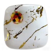 Assiettes carrées jetables de luxe en plastique 7/9/10 pouces, motif marbre blanc et or moderne, pour mariage, traiteur et événements