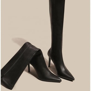 Stivali da Donna con Tacco <span class=keywords><strong>a</strong></span> Spillo al Ginocchio in Pelle Solida, Punta Affusolata, Tacchi Alti, Pompe Invernali per <span class=keywords><strong>Scarpe</strong></span> da Donna - Product Image 1