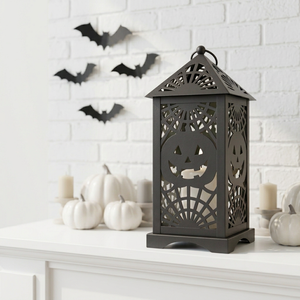 Lanterne d'Halloween en métal noir en gros avec motif Jack O' Lantern pour la décoration intérieure - Product Image 1