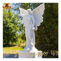 Statue d'ange féminine en marbre blanc naturel d'Italie, sculpture artisanale sur mesure grandeur nature pour la décoration extérieure de jardin et de maison