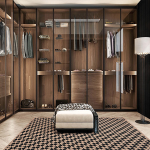 Meubles de maison neufs systèmes de placards modulaires en bois personnalisés abordables armoire-penderie autoportante avec portes en verre - Product Image 6
