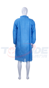 50gsm SPP beyaz/mavi laboratuvar önlüğü standart yaka 0.4mm düz elastik manşetleri geri Vent 5-Point kanca/döngü tıbbi koruyucu kıyafet - Product Image 2