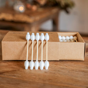 100 pièces de cotons-tiges écologiques en bambou avec embout en coton pour le soin des bébés et le nettoyage des oreilles, logo personnalisé, coton biologique - Product Image 3