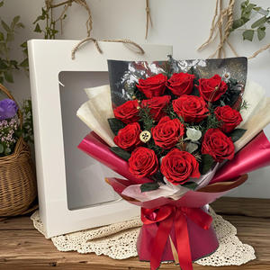 Fleur éternelle Rose grand bouquet fait à la main cadeau à main haut de gamme pour les copines le jour de la Saint-Valentin - Product Image 1