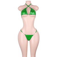 Ensemble de lingerie deux pièces métallique découpé avec logo personnalisé, string, pour la danse exotique, costumes de scène de boîte de nuit, vêtements de club
