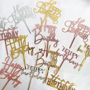 Wholesale Customized Acrylic Happy Birthday Cake Topper Gold Silver Black Cake Topper Party Baking Decoration Supplies