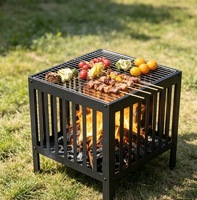 Brasero de jardin carré pour l'extérieur - Brasero résistant pour brûler du bois, gril de cuisson pour le camping