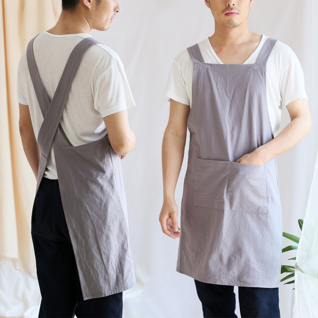 Japanese Minimalist Handmade Cotton Linen Apron Retro Home Bib Without Ties Comfortable Household Kitchen Wear